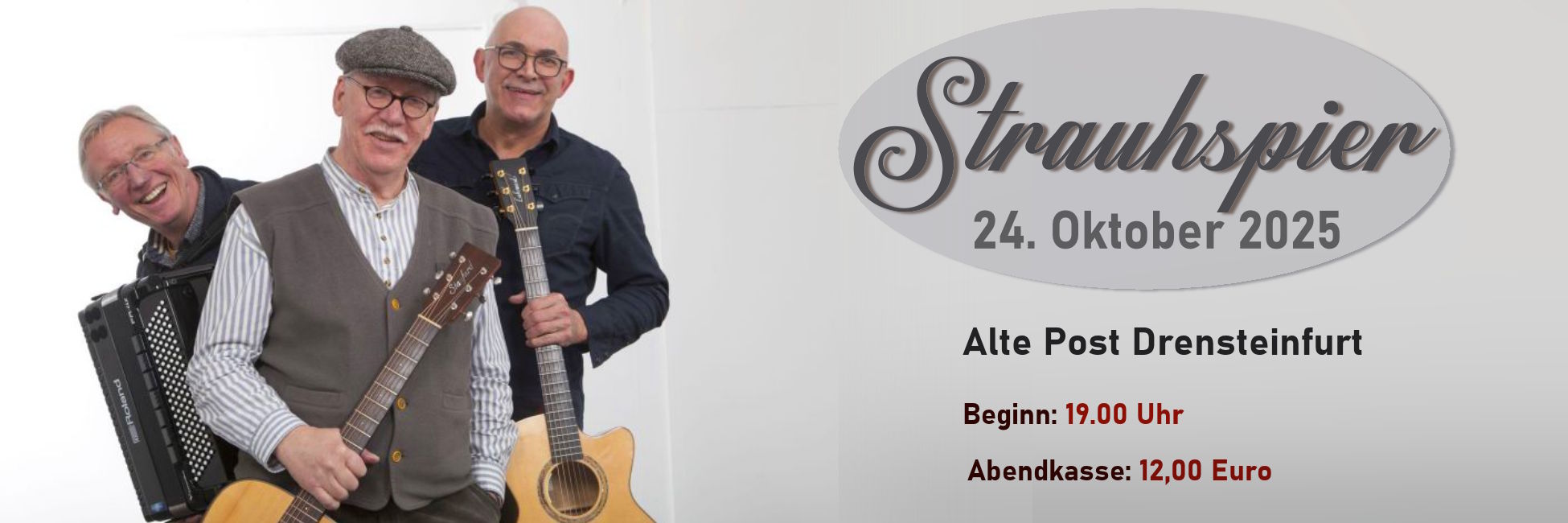 Ankündigung 24. Oktober die Gruppe Strauhspier in der Alten Post