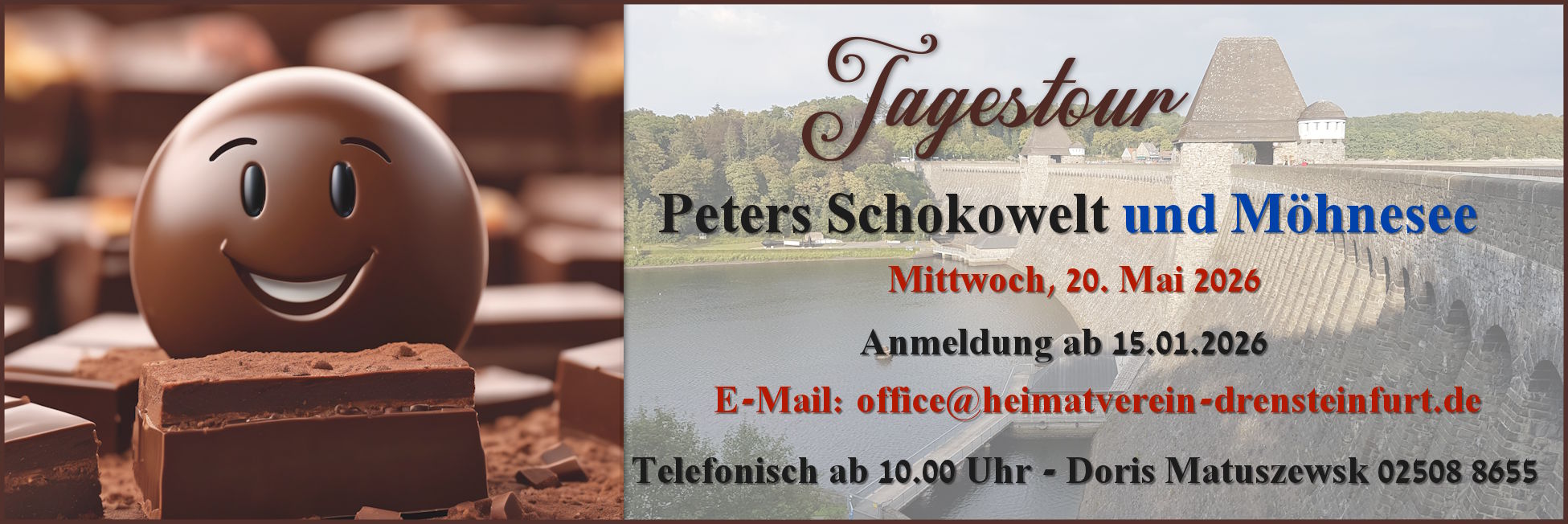 Anmeldung Tagesfahrt Schokowelt, Möhnesee